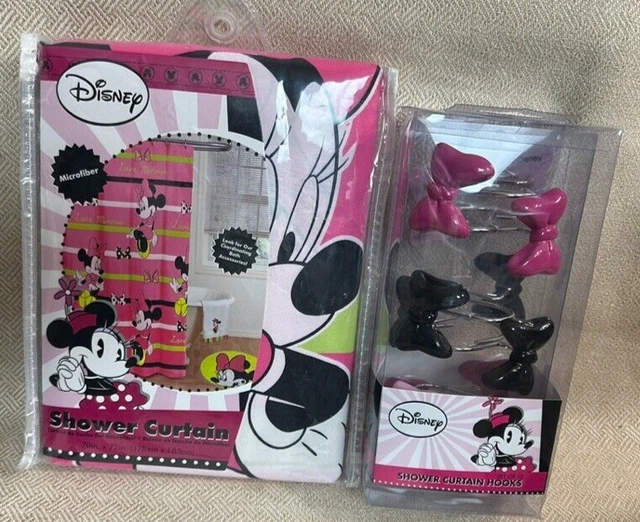 Pink Shower Curtain and Matching Bow Hooks Minnie Mouse Microfiber DISNEY NIP