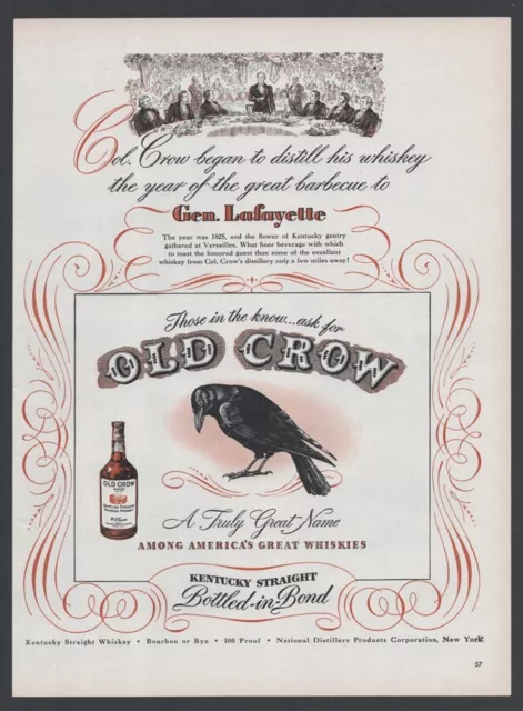 Original Reklame, Werbung 1947 - Old Crow Whiskey - Spirituosen, Illustration