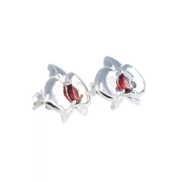 Granat Ohrringe Sterlingsilber Orchidee Blume rot 0,5ct Nieten Januar Geburtsstein 3