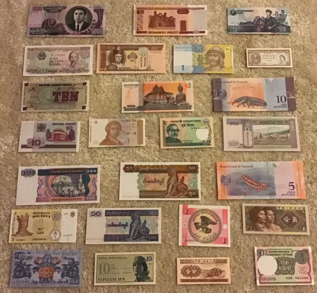 Collection Of 25 X World Banknotes. Collectable Lot. All Different. Unc Set.