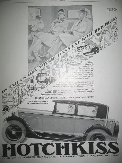 Publicite De Presse Hotchkiss Automobile 12 Cv. Illustration Kow French Ad 1927