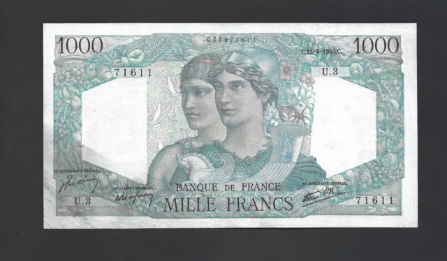 1000 Francs Minerve Et Hercule Du 12/4/1945 état sup+