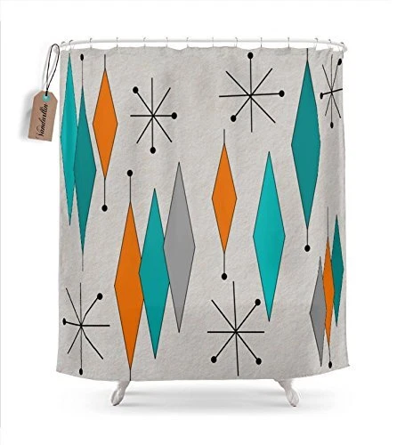 Mid-Century Modern Diamond Pattern Shower Curtain, Standard Size 72 x 72, 195...