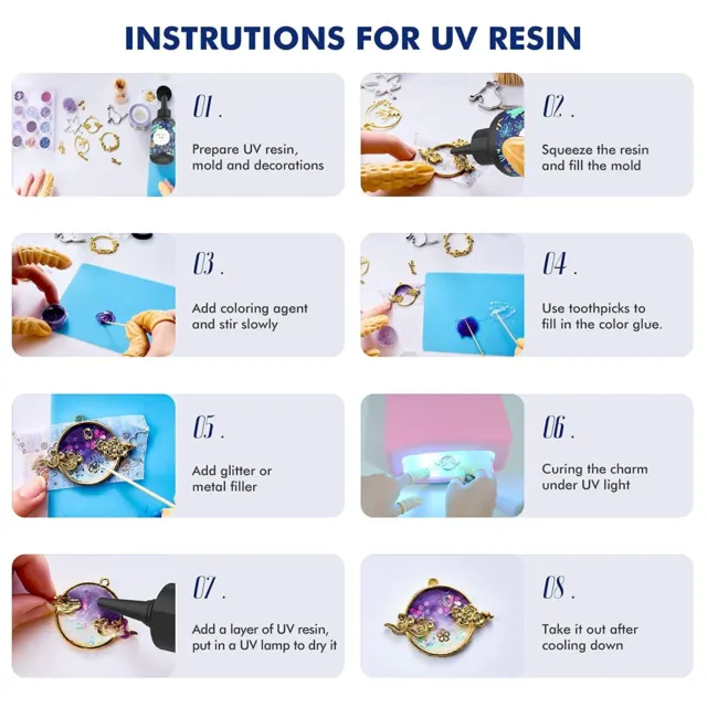UV Resin Kit with Light, Clear UV Epoxy Resin Hard Jewelry Making Fast  Curing Lo