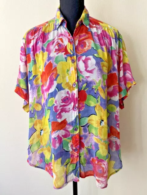 Vintage '80s Express Oversized Floral Short Sleeve Button Down Shirt M/L/XL READ