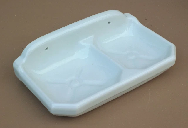 PORTE SAVON DOUBLE PORCELAINE BLANCHE ancien ART DECO salle de bain PORTE SAVON DOUBLE PORCELAINE BLANCHE ancien ART DECO salle de bain