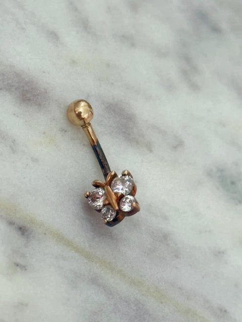 9ct Gold Belly Ring – 375 Solid Gold – CZ Butterfly - To Wear Or Scrap Metal
