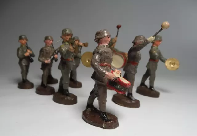 9x Elastolin Lineol Soldaten Musikkorps Musiker Wehrmacht Hausser 6 cm