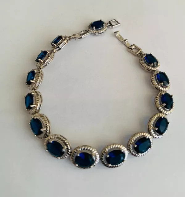 Damen Schöne NEU Silber-925 Armband mit Zirkon Blau Farbe, Länge-20,5 und 18,5cm