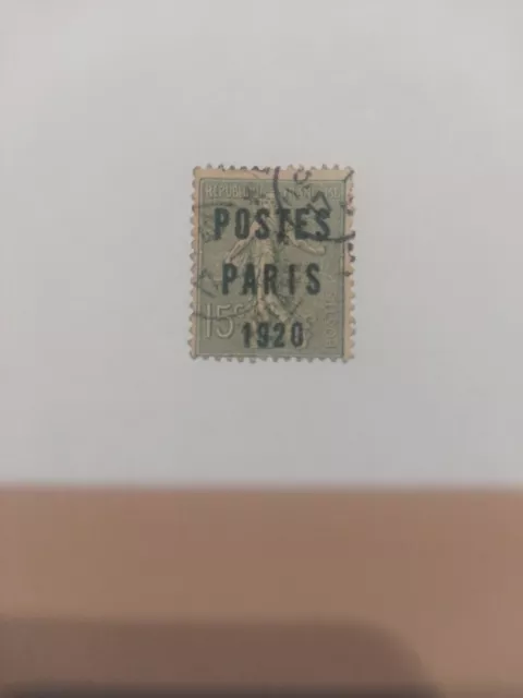 Timbre de France Préoblitéré, N° 25,  15cts Olive  Semeuse Postes PARIS 1920