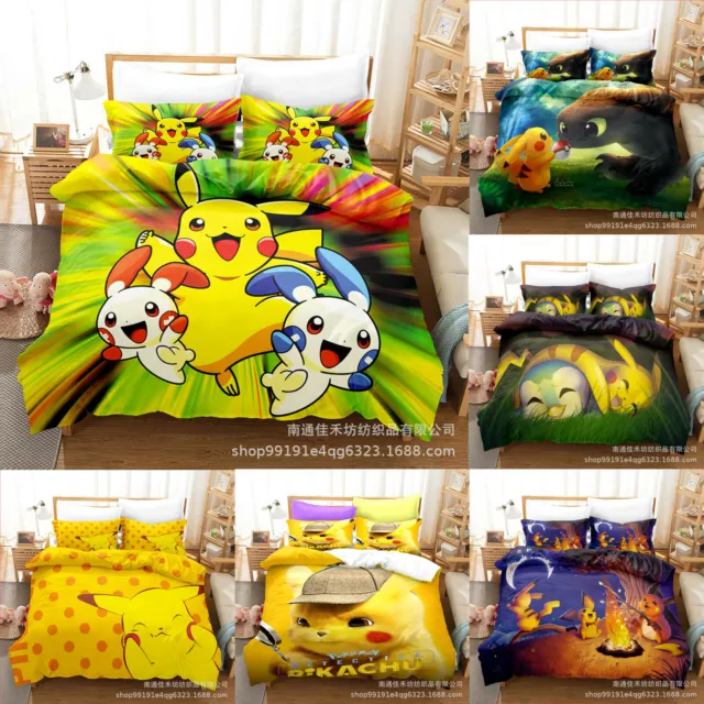 2tlg.Pokémon Pikachu Kinder Bettwäsche Set Bettbezug Kissenbezug Geschenk Nue
