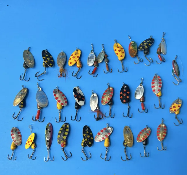 30 Vintage SPINNER Spoon Jig Fly Lure Lot Mepps Martin Kastmaster France Italy