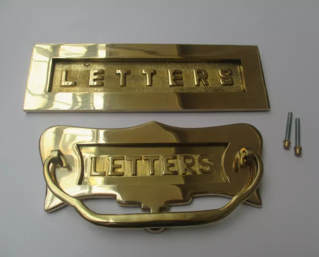 Sprung solid brass Vintage period home letter box postal plate cover Victorian