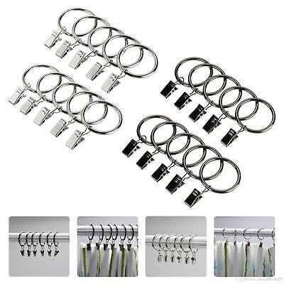10 Pack Metal Curtain Pole Rod Voile Net Rings Hooks With Clips Hanging 30mm