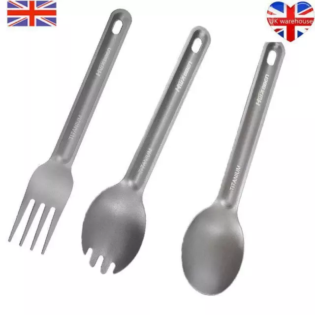 Titanium Spork Long Handle Camping Outdoor Lightweight Cutlery Spoon UK