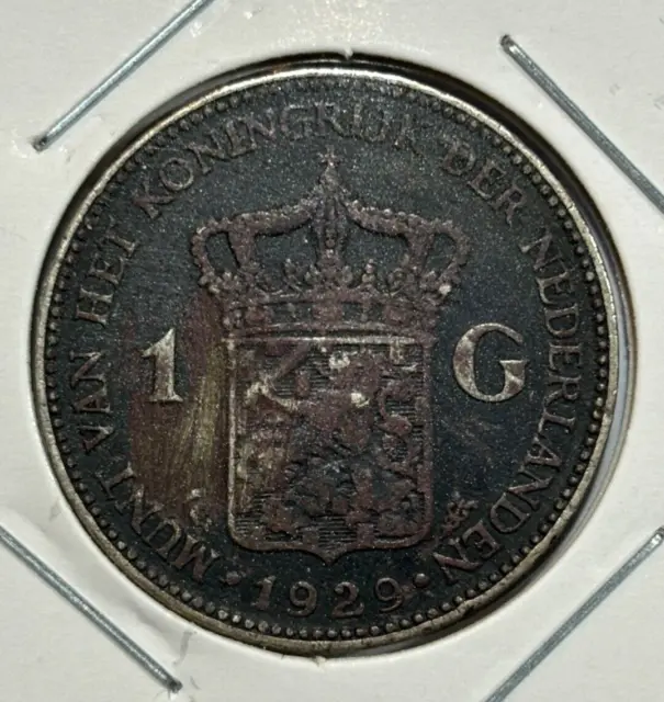 1929 Netherlands 1 Gulden - Wilhelmina 0.720 Silver Coin