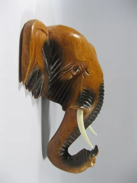 8" WOODEN THAI ELEPHANT’S HEAD Wood Carved Hanging Wall Home Decor Collectible