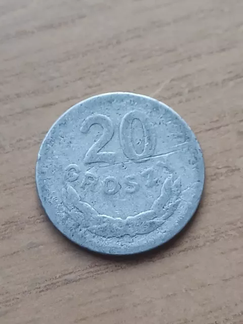Poland, polish PRL old coin, 20 Gr groszy, aluminium 1949
