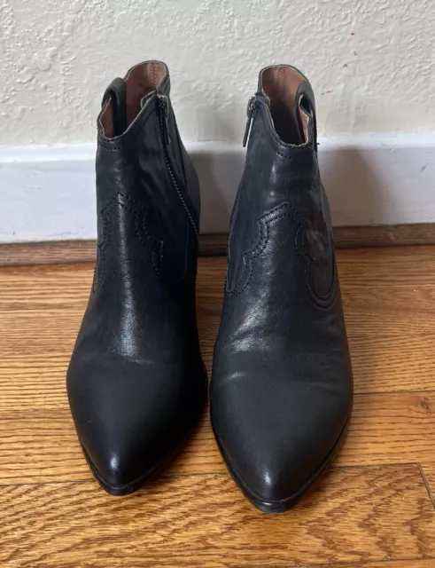 FRYE REINA Ankle Booties Black Side Zip Cone Heel Leather Western Women's SZ 9.5