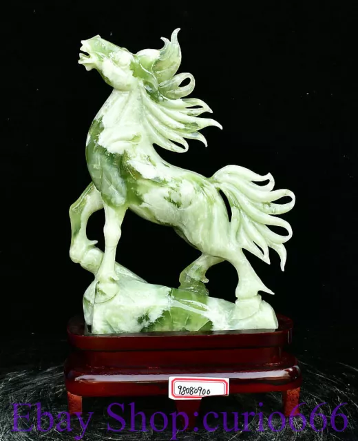 14" China Natural Xiu Jade Carving Feng Shui Tang Horse War Success Ornaments