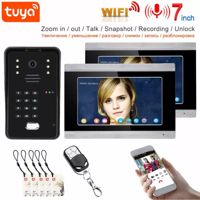 7 Inch TUYA Video Intercom WIFI RFID Video Door Phone Home System With 2 Monitor