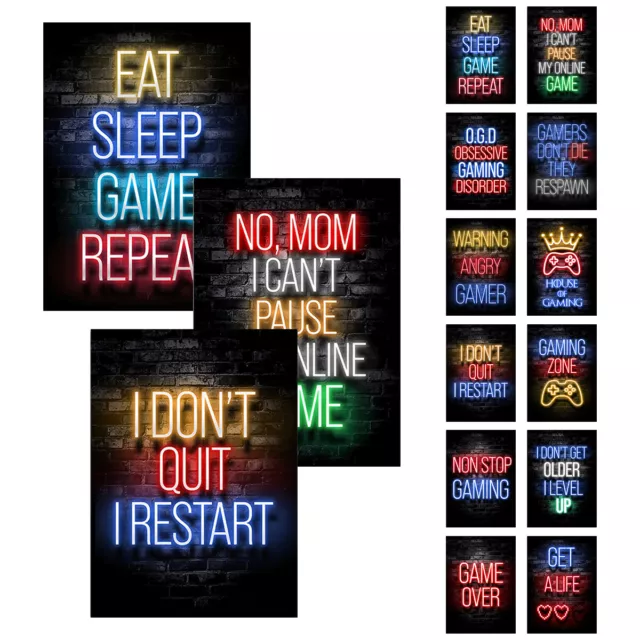 12Pcs Video Game Theme Posters Neon Poster Canvas Print Wall Decoration√