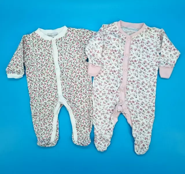 2x Baby Strampler Schlafanzug für Mädchen in Gr. 56/62 (0-3 M)   100% Baumwolle