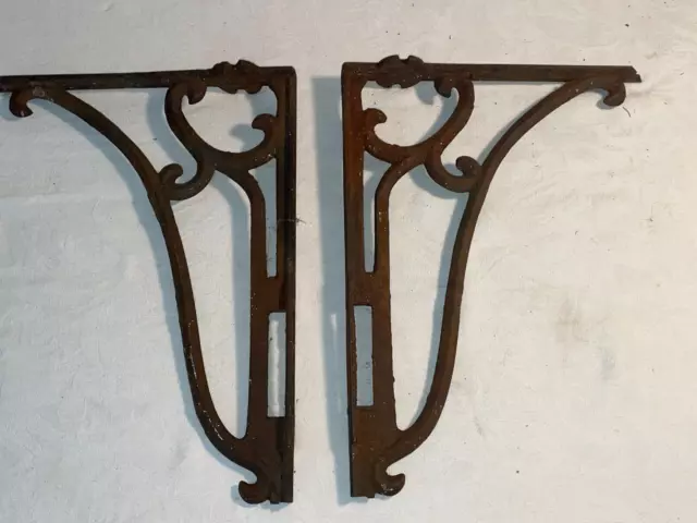 2 Old Shelf Brackets Garden Counter Sink Cast Iron Supports 10" by 14"  USA