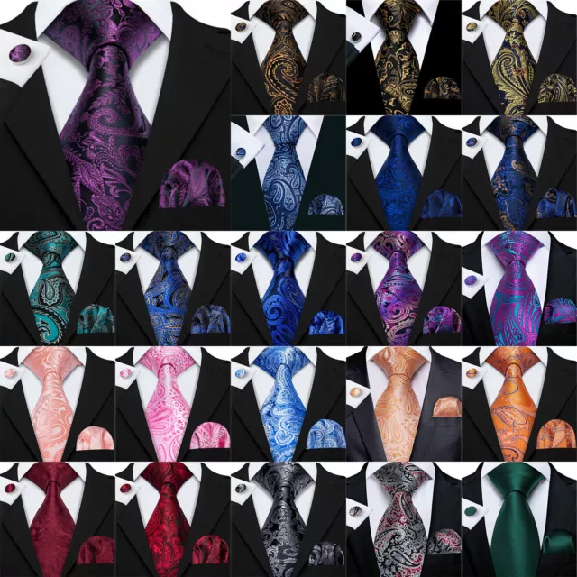 Black Gold Paisley Silk Tie Set Mens Necktie Pocket Square Cufflinks Wedding Set