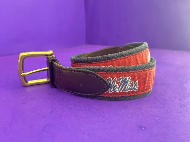 Vineyard Vines Ole Miss Boys Preppy Game Day Belt 28” Red Blue Logo