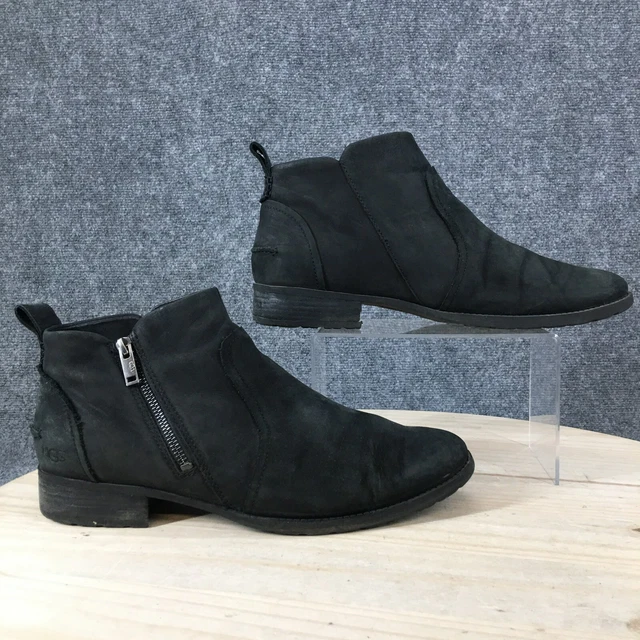 UGG BOOTS WOMENS 12 Aureo II Ankle Booties Black Leather Side Zip