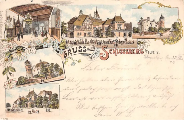 Gruss vom Schlossberg b./Teplitz (Teplice) Postkarte AK 1897