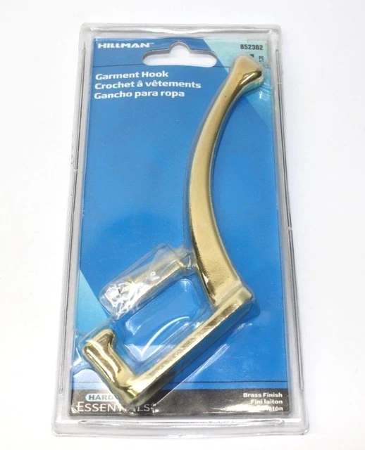 Hillman 852302 Garment Coat Hook Heavy Duty Brass Finish Hanger for Hats Clothes