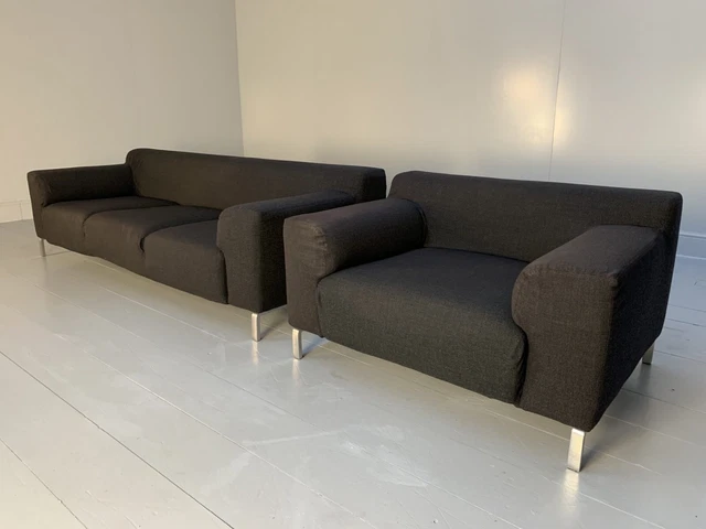 RRP £9000 - Zanotta "Greg" 3-Seat Sofa & Armchair - In Dark Grey Wool