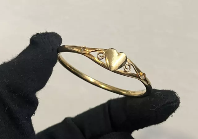 6” Art Nouveau Gold Filled CLEAN Heart Bangle Bracelet 10.3mm Gf Vtg Victorian