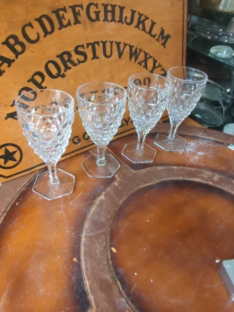 Antique Set Fostoria American Hex Foot Water Wine Goblets Set 4