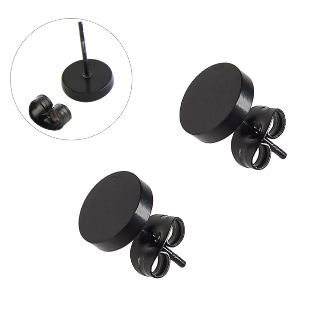 6/12Pcs Men Women Black Barbell Punk Gothic Stainless Steel Stud Earrings