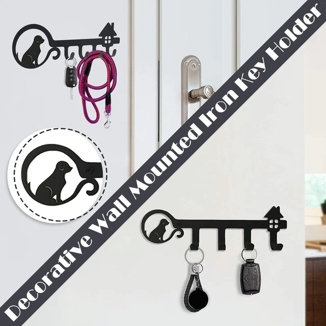 Decorative Wall Mounted Iron Key Holder 4 Key Hooks Organizer For House Keys