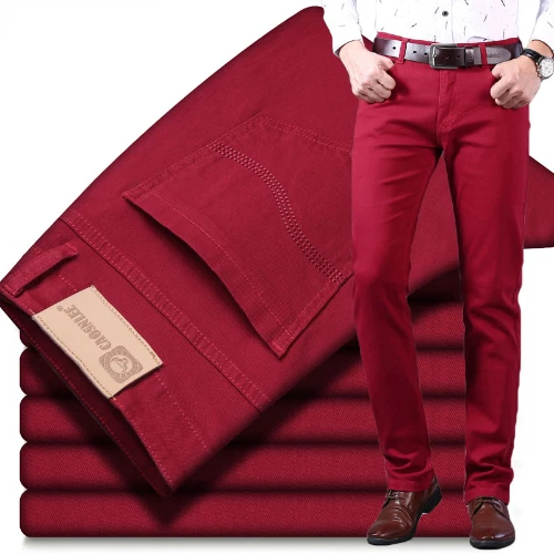 Pantaloni elasticizzati uomo stile classico jeans rossi vino business denim dritto pantaloni elasticizzati