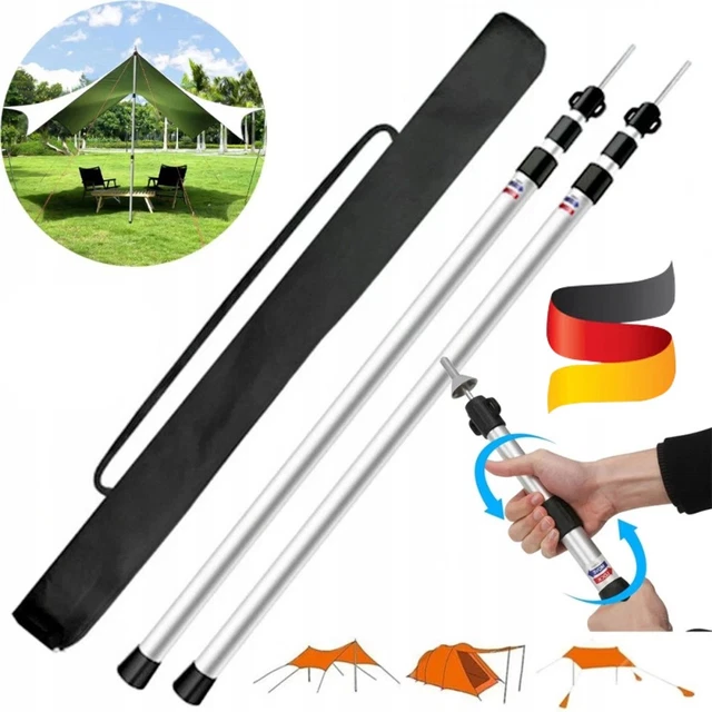 2x Teleskop-Zeltstange Aus Alu – Verstellbare Aufstellstange Für Sonnensegel Und Tarp (90-230cm)