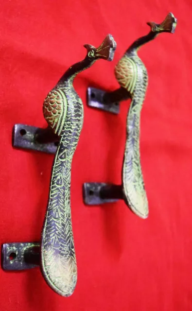 Peacock Shape Door Handle Brass Vintage Style Handmade Restaurant Door Decor