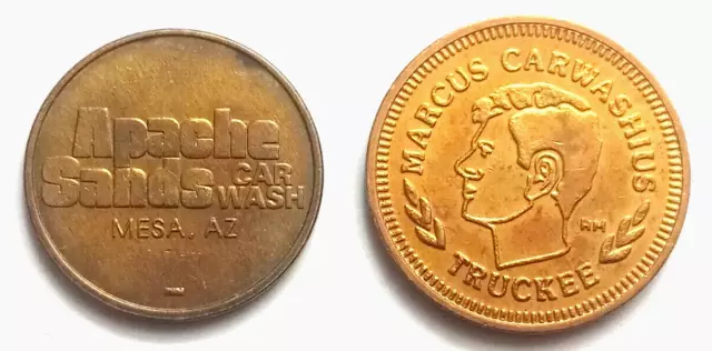 Car Wash Token Lot Of 2 Crossroads Truckee CA Apache Sands Meza AZ Brass
