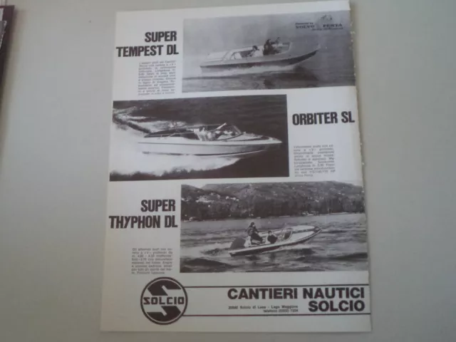 advertising Pubblicità 1973 CANTIERI NAUTICI SOLCIO SUPER TEMPEST/THYPHON DL