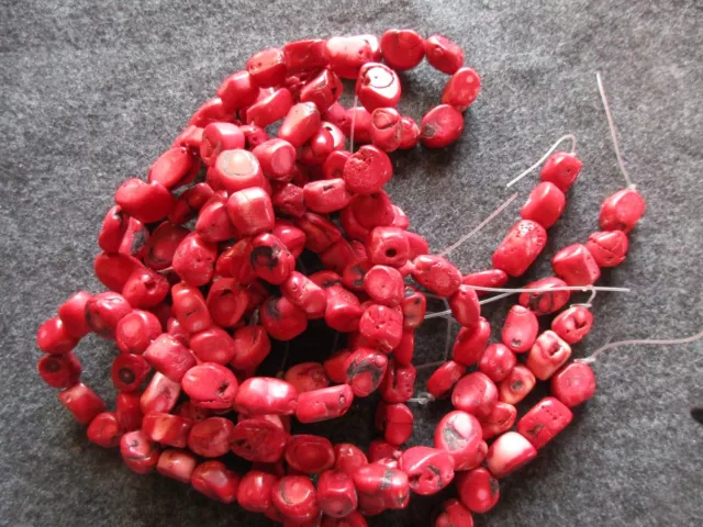 RED CORAL BEADS,  large SIZE, 16" LONG STRAND,  8 AVAILABLE   ON-02747