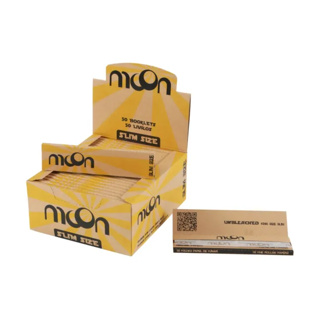 MOON 50 Booklets Unbleached Rolling Papers 108 mm King Size Slim 1600 Leaves
