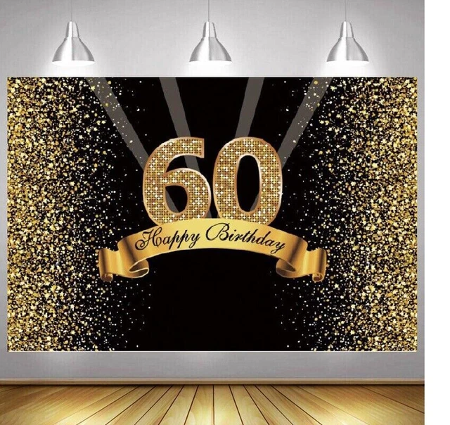 BLACK GOLD 60TH Backdrop Women Happy Birthday Party Man Photo ...