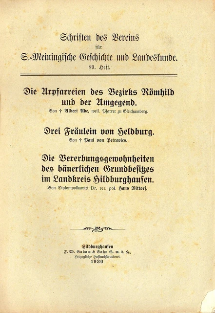 SÜDTHÜRINGEN Meiningische Geschichte Landeskunde Römhild Heldburg Hildburghausen