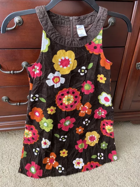 Gymboree Girl's Size 8 Fall Flower Corduroy Brown Yellow Pink Jumper Shift Dress