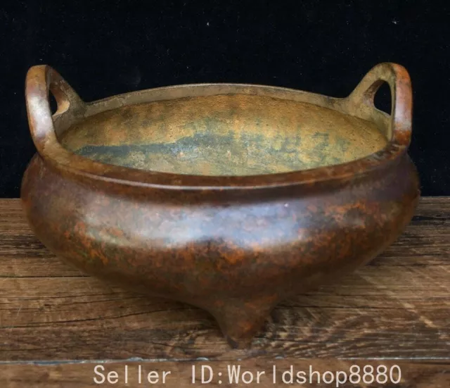 7.2" Ancient Chinese Dynasty Bronze Pair Ear 3 Legs Incense Burner Censer