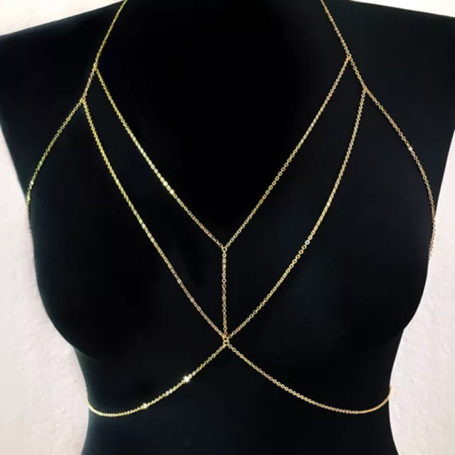 Women Fashion Rhinestone Chest Chain Sexy Bikini Bra Dress Accessory Jewelry New